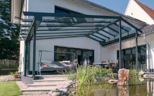 Hawaii 40 Terrassendach Glasdach Terrassenverglasung Terrassenüberdachung Modern Hausvordach Eingangsüberdachung Klein