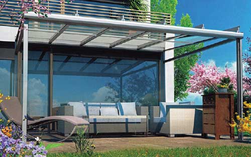 Hawaii 40 PURE Terrassendach Glasdach Terrassenverglasung Terrassenüberdachung Modern Hausanbau Klein