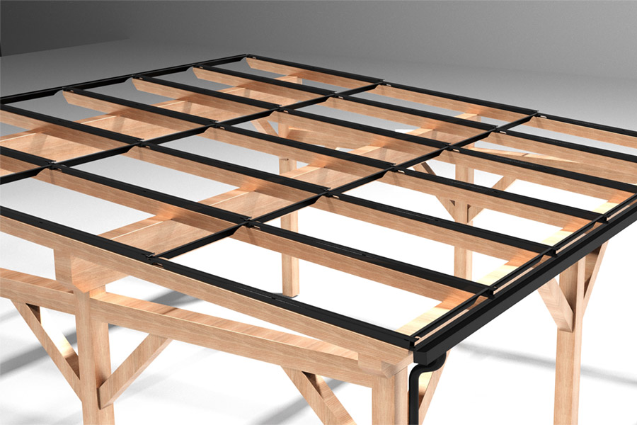 System 4S UK FriSolar Roof Carport Photovoltaik Stromerzeugung Profilsystem Carportsystem Holzunterkonstruktion