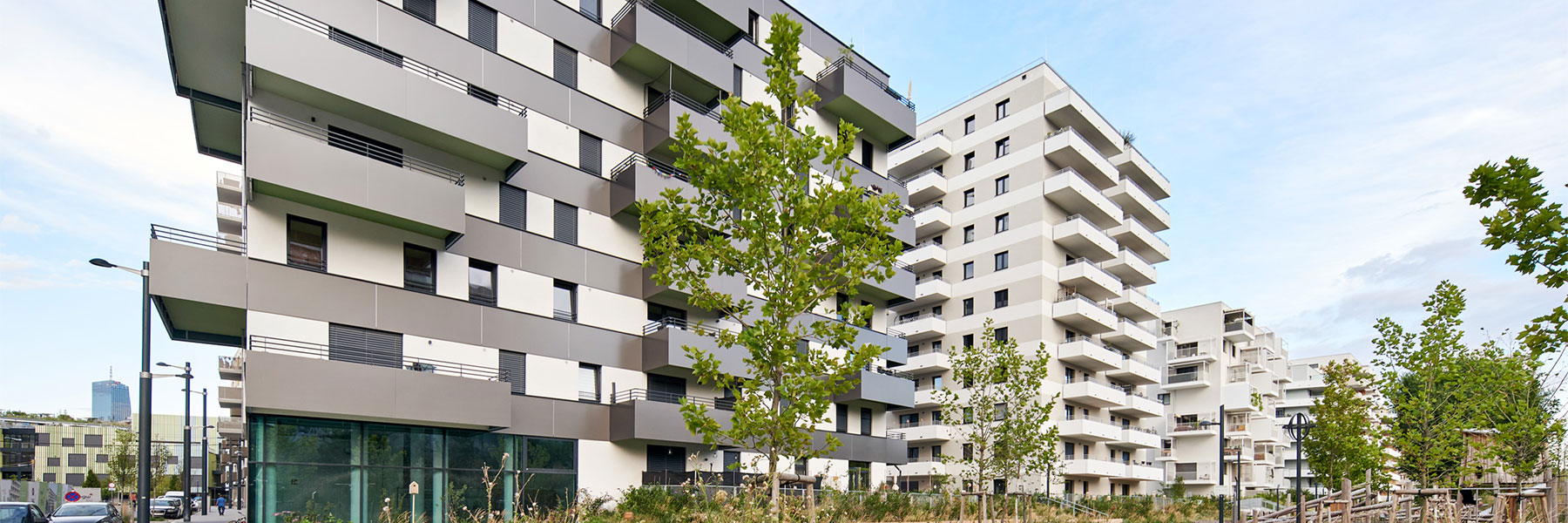 Slider Nordbahnhof Wien Fassadenverleidung Hinterlueftete Fassade Frifacade Aluminium Verbundplatten Etalbond Wohnanlage